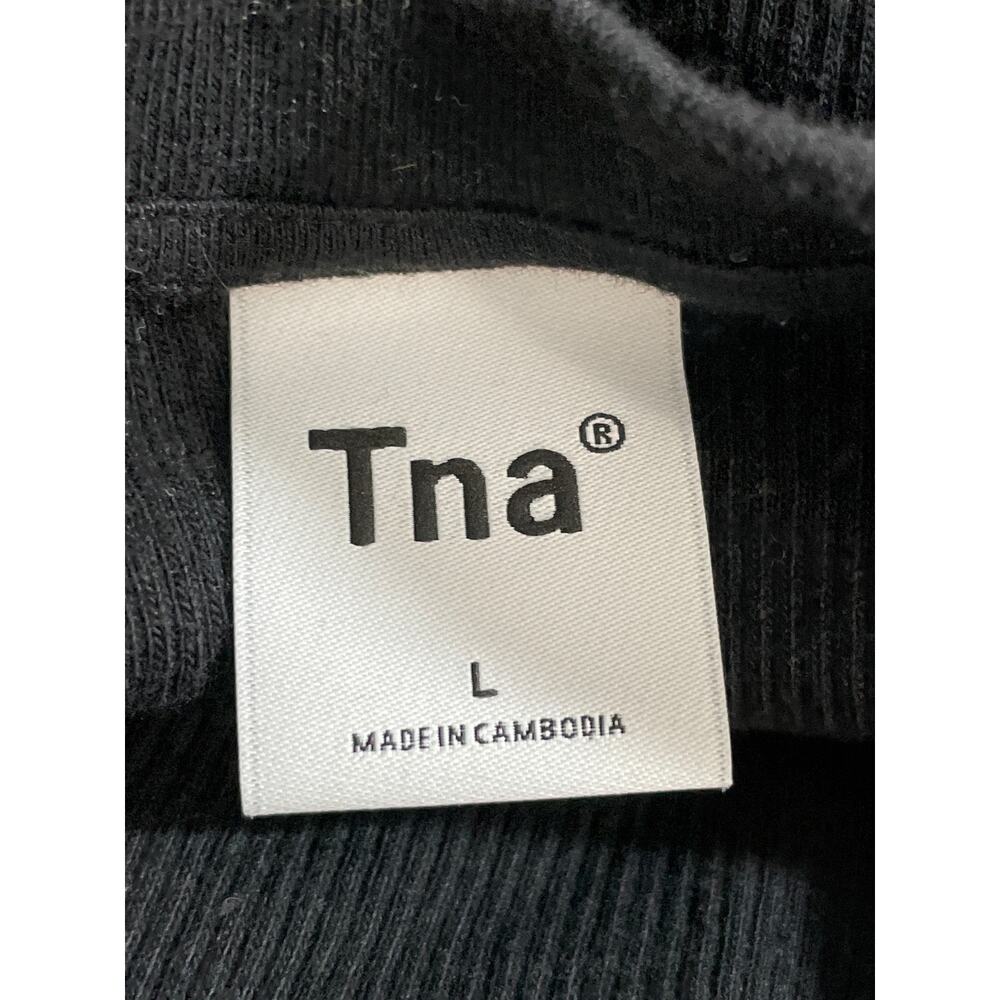 Aritzia TNA Women's Black Ribbed Knit Crew Sculpt Cropped T Shirt Tee Top Size L - Picture 5 of 6